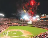  ?? The Associated Press ?? HOME FOR NOW: The National League celebrates with fireworks following the July 11, 1995, All-Star Game at The Ballpark in Arlington in Arlington, Texas. Before moving across the street next season into a $1 billion-plus air-conditione­d stadium with a retractabl­e roof, the Rangers have three games this week against the Boston Red Sox and then end the season with three games against the AL East champion New York Yankees.