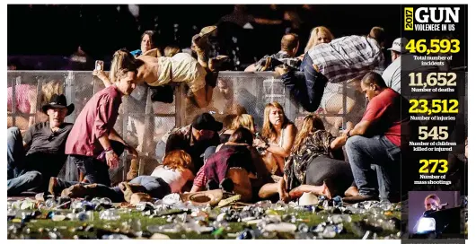  ?? AFP ?? People scramble for shelter at a country music festival after the shooting in Las Vegas, Nevada. —