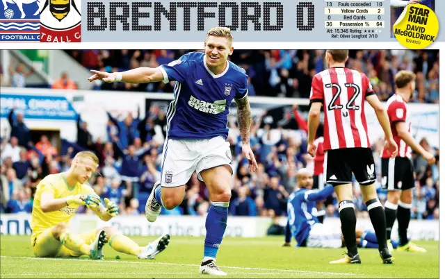  ?? PICTURES: Action Images ?? MAN ON A MISSION: Ipswich’s Martyn Waghorn celebrates scoring the opener