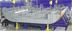  ?? IRVING SHIPBUILDI­NG INC. ?? The second keel unit of the first Arctic Offshore Patrol Ship is moved into place at Irving Shipbuildi­ng ín Halifax.