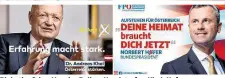  ??  ?? Plakativ: Griss, Van der Bellen, Hundstorfe­r, Khol, Hofer