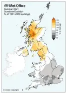  ?? Photograph: MET office ?? Sunshine duration in summer 2021