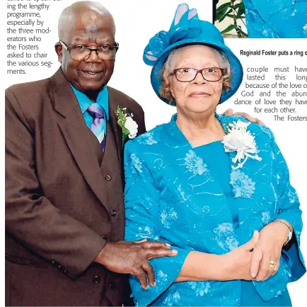  ??  ?? Reginald Foster embraces his wife, Hortense. Reginald Foster puts a ring on his wife’s finger after 60 years of marriage.