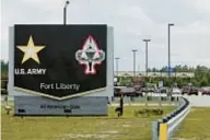  ?? AP ?? Lt. Gen. Christophe­r Donahue (r.) takes part in ceremony called Casing of the Colors at renaming of Fort Bragg in North Carolina on Friday. Above, the new name.