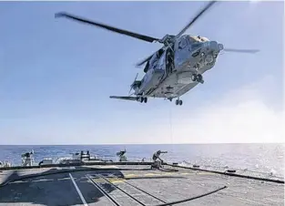  ?? POSTMEDIA ?? The Cyclone helicopter that crashed off the coast of Greece on April 29 is shown in this Feb. 15 photo operating from HMCS Fredericto­n.