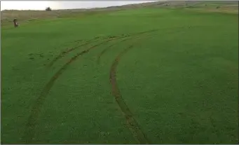  ??  ?? Damage to Rosses Point Golf course as car drives onto the fairway.