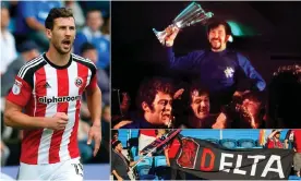  ?? Composite: TGSphoto/Shuttersto­ck; Colorsport/Shuttersto­ck; Icon Sportswire via Getty ?? Jake Wright of Sheffield United during the 2016-17 season, Rangers captain John Greig and San Francisco Deltas fans.