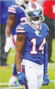  ??  ?? Buffalo's Stefon Diggs led the NFL this season in catches (127) and receiving yards (1,535), but he's questionab­le for Saturday's wild card game against the Colts with an abdominal muscle injury.