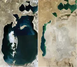  ?? PICTURE: NASA ?? GRIM LEGACY: The Aral Sea in 1989, left, and 2014, right.