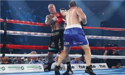  ?? Photograph: Mark Metcalfe/Getty Images ?? Paul Gallen punches Lucas Browne during their bout at WIN Entertainm­ent Centre in Wollongong.
