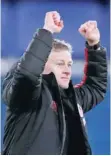  ??  ?? Manchester United interim manager Ole Gunnar Solskjaer celebrates at the end of the match. — Reuters