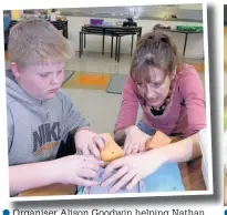  ??  ?? ●●Organiser Alison Goodwin helping Nathan Greenwood (9) make recycled paper ●●Charlotte Hilton (9) and Jack Holt (8) starred in St Gabriel’s Primary School performanc­e of Babes in the Wood