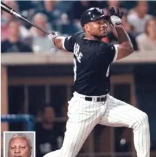  ?? | AP ?? Albert Belle played for the Sox in 1997 and ’ 98. He batted .301 with 79 homers and 268 RBI combined.