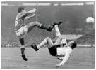  ??  ?? Hardman…Stiles goes in for another challenge against France in 1966