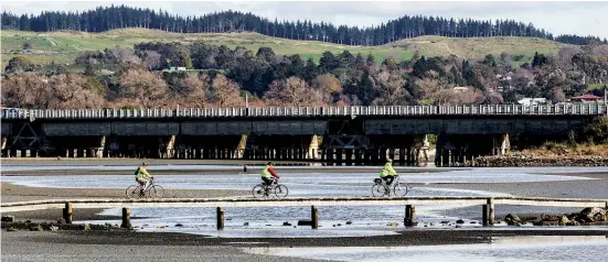  ??  ?? Cyclists enjoy the Ahuriri Estuary.