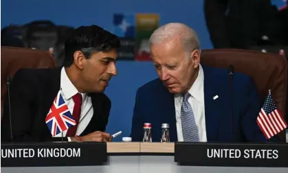  ?? Photograph: Paul Ellis/AP ?? Rishi Sunak and Joe Biden at a Nato summit in Lithuania, July 2023.