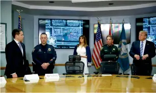  ?? AFP ?? US Senator Marco Rubio speaks as first lady Melania Trump and President Donald Trump listen at the Broward County Sheriff’s Office in Fort Lauderdale, Florida. —