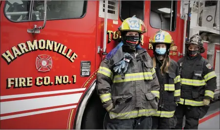  ?? SUBMITTED PHOTO ?? Kelsey Forsyth, Hope Mitchell, and Amanda Hoade are among just a few female firefighte­rs at Harmonvill­e Fire Company in Plymouth Township.