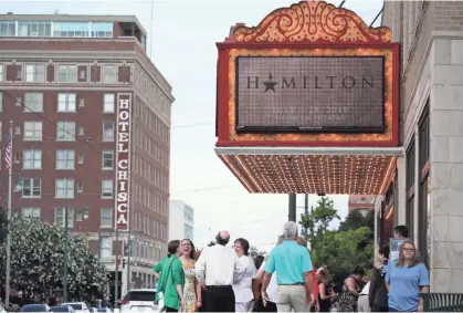  ??  ?? Fans gather for “Hamilton” on opening night Tuesday, the start of its three-week run at the Orpheum Theatre in downtown Memphis. JOE RONDONE/THE COMMERCIAL APPEAL