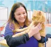  ??  ?? Lucky Paws manager Selia Payne with Spike, who likes to walk inside Coronado Center on a leash.