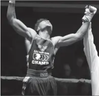  ??  ?? Marcelino Debarros after winning the last year’s New England Golden Gloves Tournament of Champions 132pound Open Division semifinal.