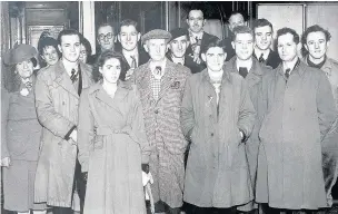  ??  ?? ●●Alan Geldard (third left with wife Enid fourth left) just before he left for New Zealand where he competed in the 1950 Empire Games