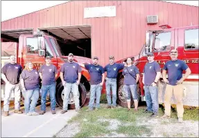  ?? RACHEL DICKERSON/MCDONALD COUNTY PRESS ?? Members of the Stella Volunteer Fire Department are, left to right, Brian Flory, Kristi Smith, Terry Stracener, Bubba Johnson, Stacey Harriman, Andy Williams, Brenna Breckenrid­ge, Kurt Williams and Chief Charlie Colvin.