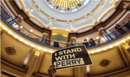  ?? ?? A student holds up a sign that reads ‘I Stand With Perry’ at a gun violence protest in Des Moines, Iowa, on 8 January 2024. Photograph: Carolyn Kaster/AP