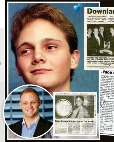  ?? PHOTOS: THE CHRONICLE/CONTRIBUTE­D ?? TIMELINE: Archive reports from The Chronicle (clockwise from left inset)Toowoomba student Isaac Roberts, (top right) Isaac Roberts’ achievemen­ts winning the Darling Downs Mathematic­s Challenge in 1997, (bottom right) Mr Roberts preparing to compete at...