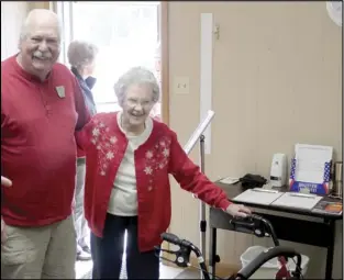  ?? Photo by Gerren Smith ?? While being chairman of the Hot Spring County Election Commission, Jim Houpt will always embrace the opportunit­y to assist lifelong county registered voter and his first cousin. Houpt said assisting Arkie Neal Remley, who is 103 years old, was a memorable moment throughout conducting elections for the county.