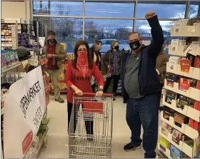  ?? SUBMITTED PHOTO ?? Building A Better Boyertown’s SuperMarke­t Sweep raffle winner Jamie Cascino getting ready to run through the aisles of Freed’s Market in Boyertown as the community watched via Facebook LIVE. Later that day, Cascino donated some of her winnings to help others.