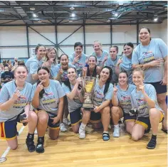  ??  ?? Tracy Village celebrates its 2021 Darwin Basketball League women's title. Picture: Supplied
