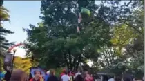  ?? YOUTUBE ?? A still from a video showing a teen dangling from a ride at Six Flags Great Escape Amusement Park in upstate New York.