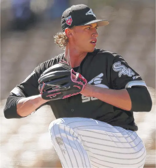  ??  ?? Right- hander Michael Kopech has had some recent control issues at Class AAA Charlotte, but his 100 mph fastball has Sox fans salivating. AP