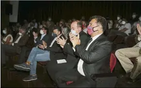  ?? FOTO: PEP MORATA ?? Laporta, emocionado viendo el documental sobre Leo Messi