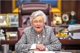  ?? JAKE CRANDALL/THE MONTGOMERY ADVERTISER VIA AP ?? Alabama Gov. Kay Ivey holds an interview with reporters in the Governor’s office at the Alabama State Capitol Building in Montgomery, Ala., in 2021.