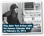  ?? ?? Play date: Toni Arthur with the famous Calendar Wall on February 21, 1973