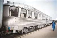  ??  ?? This is an exterior look of the Dagny Taggart 1949-era train car as it sits on the tracks outside the Alvarado Transporta­tion Center on Friday. It will become part of a 10-car train headed to Texas and a meeting of the American Associatio­n of Private...