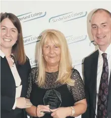  ??  ?? From left, Ellen Thinnesen, principal at Sunderland College, Tracey Seed and Rob Lawson, chairman of governors.