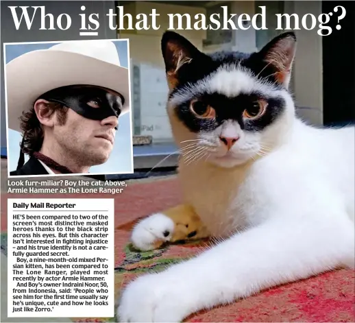  ?? ?? Look furr-miliar? Boy the cat. Above, Armie Hammer as The Lone Ranger