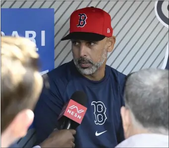  ?? ALEX GALLARDO — THE ASSOCIATED PRESS ?? Boston Red Sox manager Alex Cora talks with the media before a game against the Los Angeles Angels in Anaheim, Calif., on Friday.