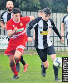  ??  ?? CAM Cunningham (left) and Brendan Bambra (right) in action for Alnwick Town against Seaton Delaval in the Northern Alliance League’s Premier Division. Pictures: STEVE MILLER