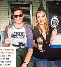  ??  ?? Sophia’s Celebrity Bartender Nights3] Trevor Scott and Taylor Ellison got festive while raising money for HAAM.