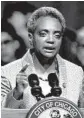  ?? JIM YOUNG/AP ?? Chicago Mayor Lori Lightfoot speaks during her inaugurati­on ceremony Monday.