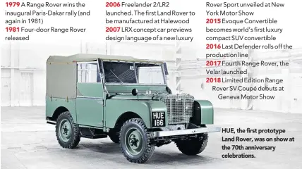  ??  ?? HUE, the first prototype Land Rover, was on show at the 70th anniversar­y celebratio­ns.