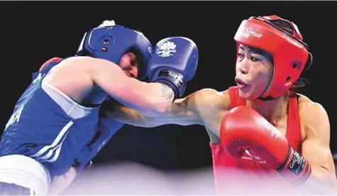  ?? AFP ?? India’s Mary Kom (right) lands a punch on Northern Ireland’s Kristina O’Hara during their women’s 45-48kg final boxing match in the 2018 Commonweal­th Games at Gold Coast on April 14. Kom, 35, outclassed her opponent to bag the gold.