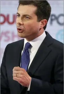  ?? CHRIS CARLSON — THE ASSOCIATED PRESS ?? Democratic presidenti­al candidate South Bend Mayor Pete Buttigieg speaks during a Democratic presidenti­al primary debate Thursday in Los Angeles.