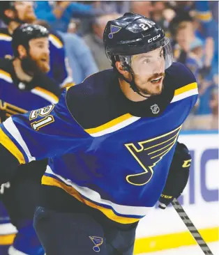  ?? JEFF ROBERSON/THE ASSOCIATED PRESS ?? St. Louis Blues centre Tyler Bozak has 11 points in the playoffs and his line has provided the secondary scoring needed for a team to compete for a Stanley Cup.