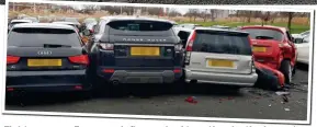 ??  ?? Tight squeeze: Four cars left squashed together by the impact