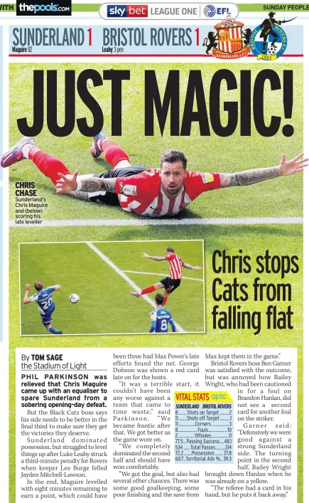  ??  ?? CHRIS CHASE Sunderland’s Chris Maguire and (below) scoring his late leveller